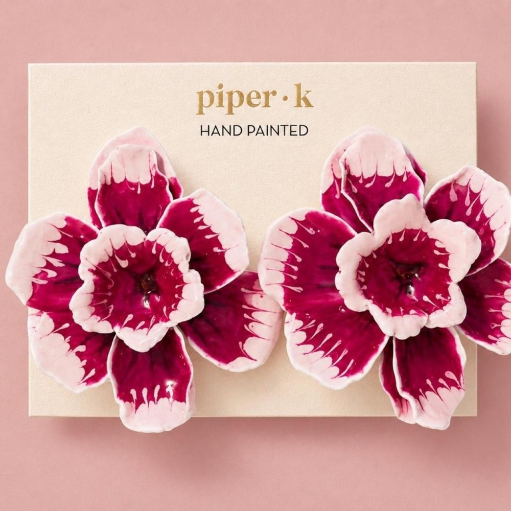 🌺 Piper K hand-painted floral statement earrings NWT